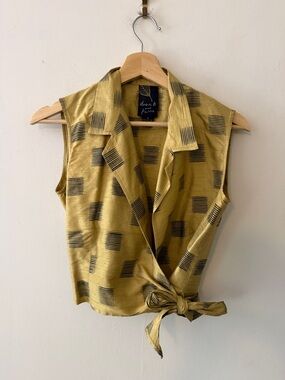 Vintage Dana Buchman Mustard and Black Geometric Tie-Waist Tank SILK